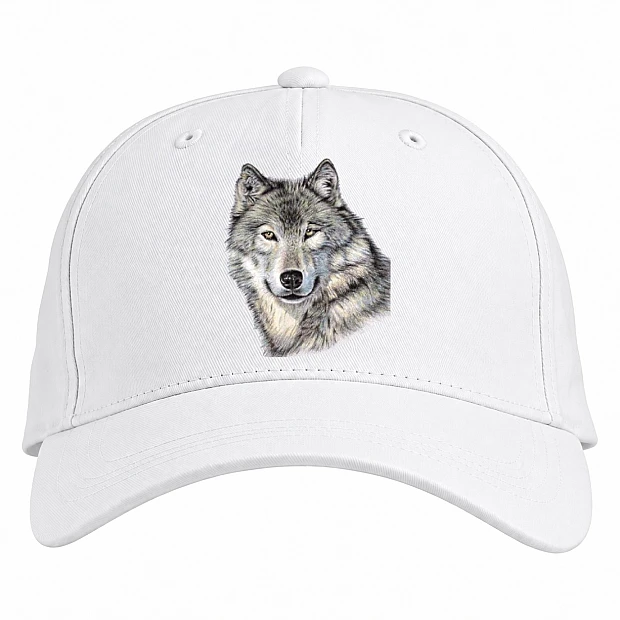Baseball cap with Print Head Of The Wolf - white