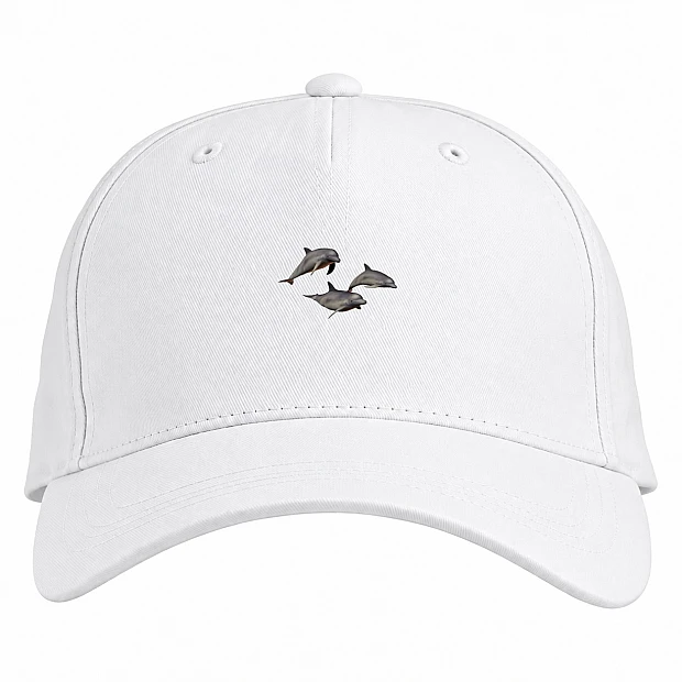 Baseball cap with Print Three Grey Dolphins - white
