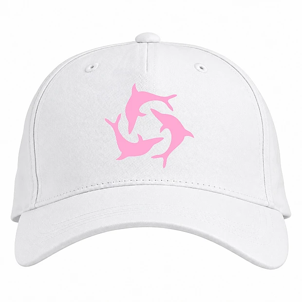Baseball cap with Print Three Pink Dolphins - white