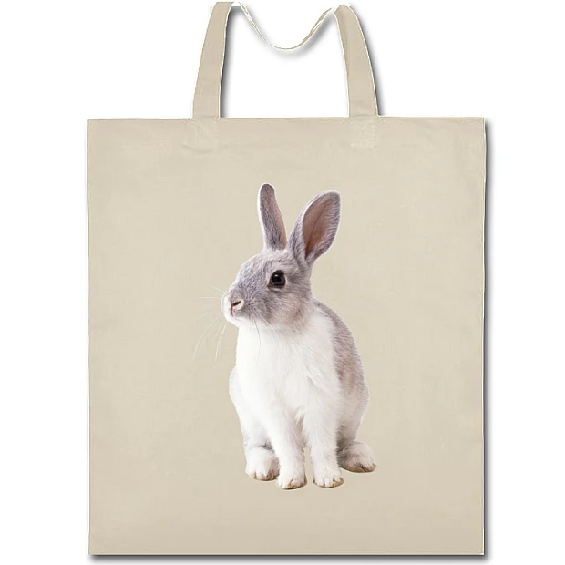 Eco bag with print White And Grey Rabbit - beige