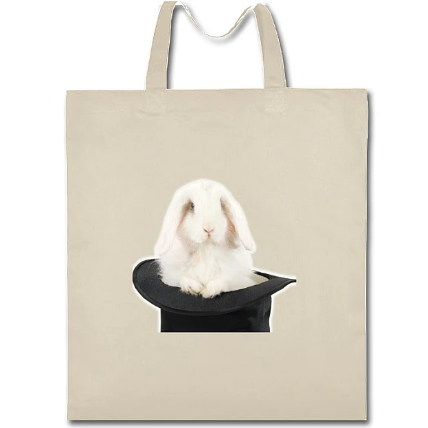 Eco bag with print White Rabbit In Hat - beige