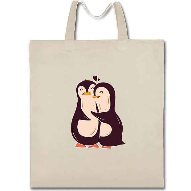 Eco bag with print Two Cute Penguins - beige