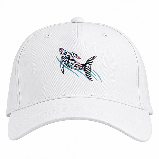 Baseball cap with Print Three Colored Fish - white