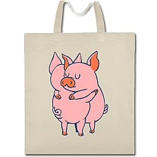 Eco bag with print Two Pigs - beige