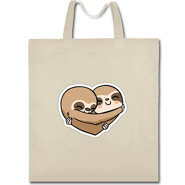 Eco bag with print Two Sloths - beige