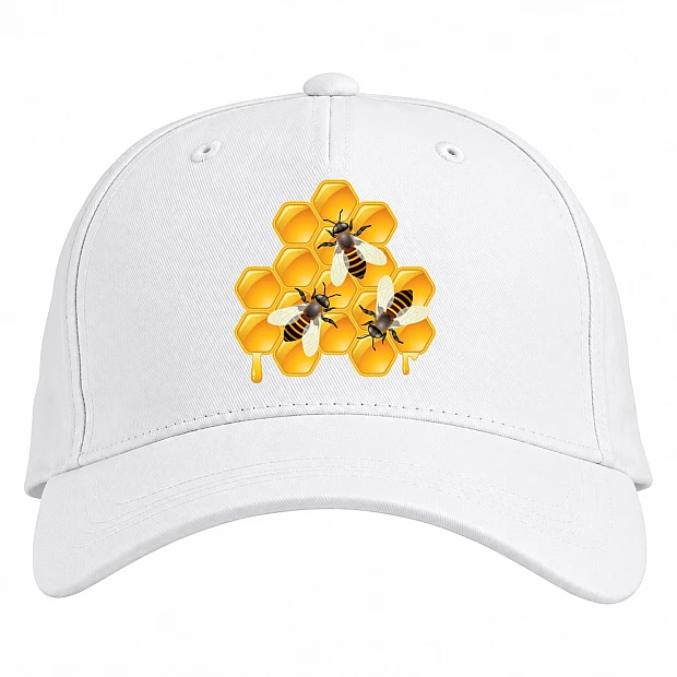 Baseball cap with Print Three Bees And Honey - white