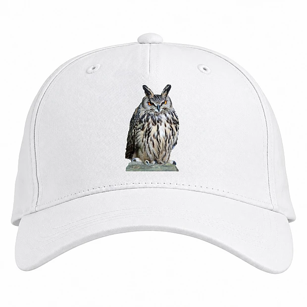 Baseball cap with Print Angry Funny Owl - white