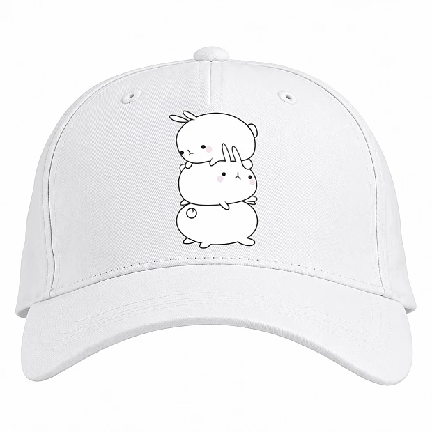 Baseball cap with Print Three Funny Rabbits - white
