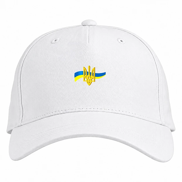 Кепка з принтом Герб Та Прапор України - біла
