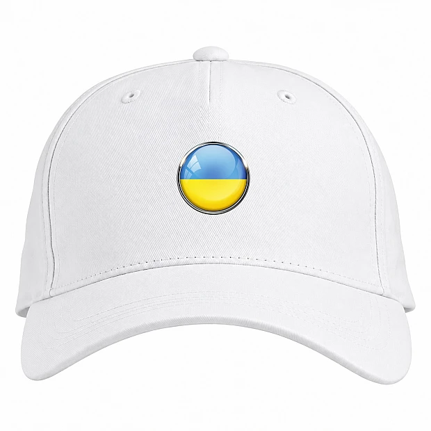 Бейсболка с принтом Флаг Круглый Украины - белая