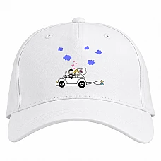 Baseball cap with Print The Bride And Groom In A White Car - white