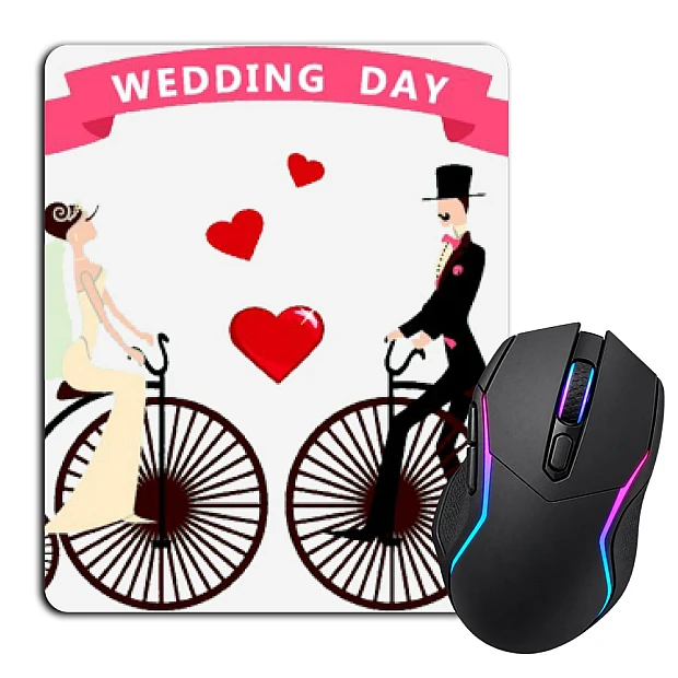 Mouse pad with print Bride And Groom On Bicycles