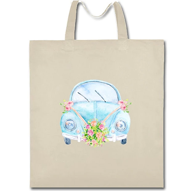 Eco bag with print Wedding Car - beige