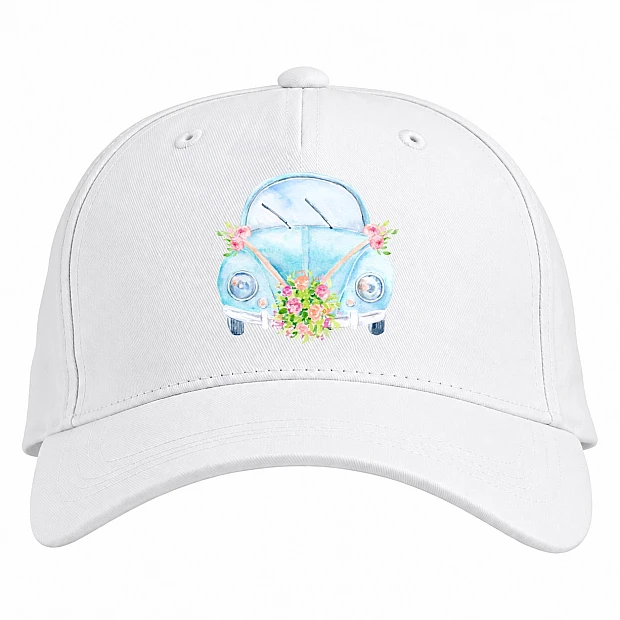 Baseball cap with Print Wedding Car - white