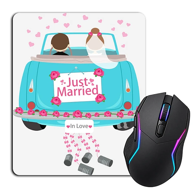 Mouse pad with print Wedding Car With A Newly-Married Couple