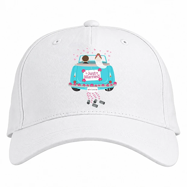 Baseball cap with Print Wedding Car With A Newly-Married Couple - white