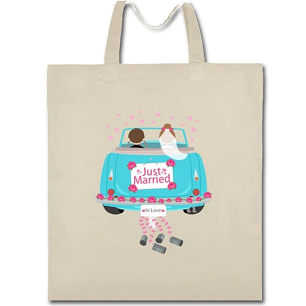 Eco bag with print Wedding Car With A Newly-Married Couple - beige