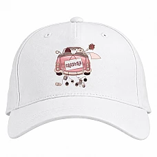 Baseball cap with Print Bride And Groom On A Pink Car - white