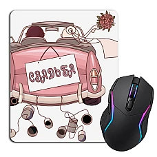 Mouse pad with print Bride And Groom On A Pink Car