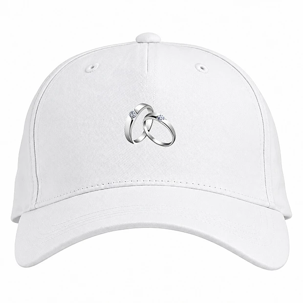 Baseball cap with Print Wedding Silver Rings - white