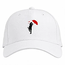 Baseball cap with Print The Bride And Groom Under A Red Umbrella - white