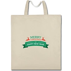 Eco bag with print With Christmas And New Year With Red Deer - beige