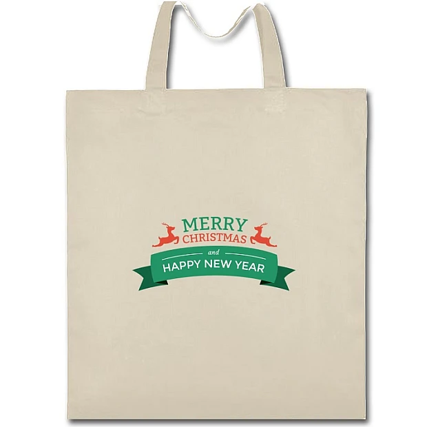 Eco bag with print With Christmas And New Year With Red Deer - beige