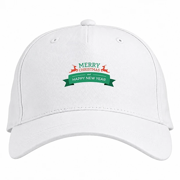 Baseball cap with Print With Christmas And New Year With Red Deer - white
