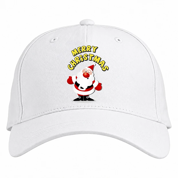 Baseball cap with Print With Christmas Santa Claus - white