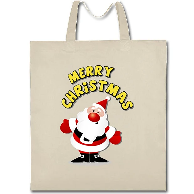 Eco bag with print With Christmas Santa Claus - beige