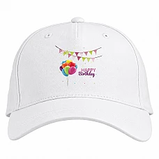 Baseball cap with Print Birthday Ribbons With Stars And Balls - white