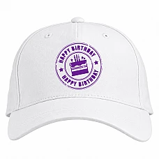 Baseball cap with Print Birth Day Cake With Purple Print - white
