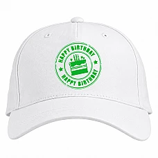 Baseball cap with Print Birth Day Cake With Green Print - white