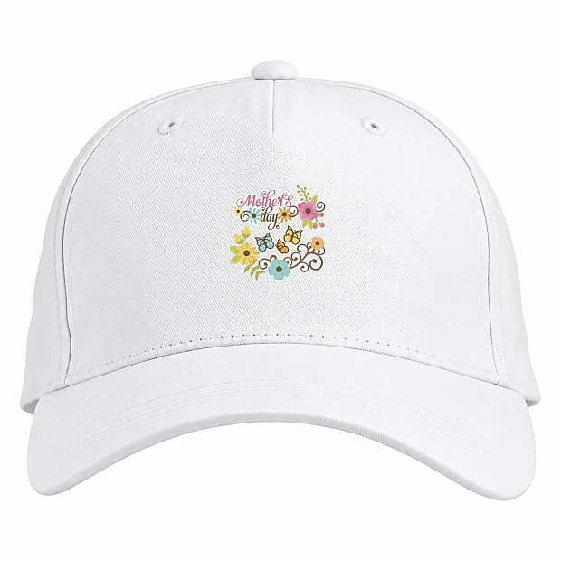 Baseball cap with Print Mother's Day Flowers And Butterflies - white