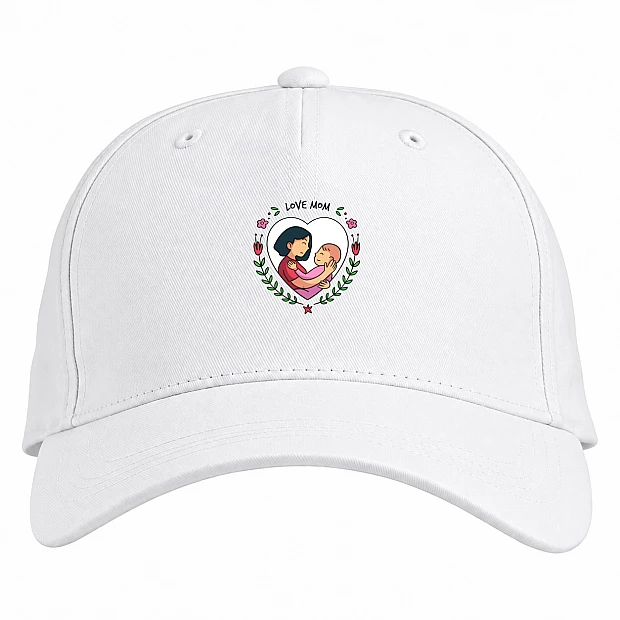 Baseball cap with Print Mother's Day Mom With Baby In Heart - white