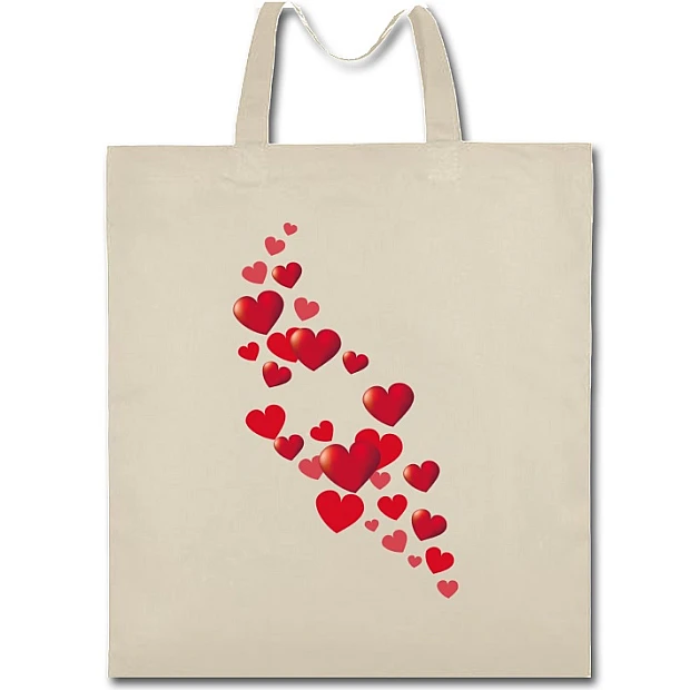 Eco bag with print Valentine's Day Many Red Hearts - beige