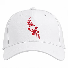 Baseball cap with Print Valentine's Day Many Red Hearts - white