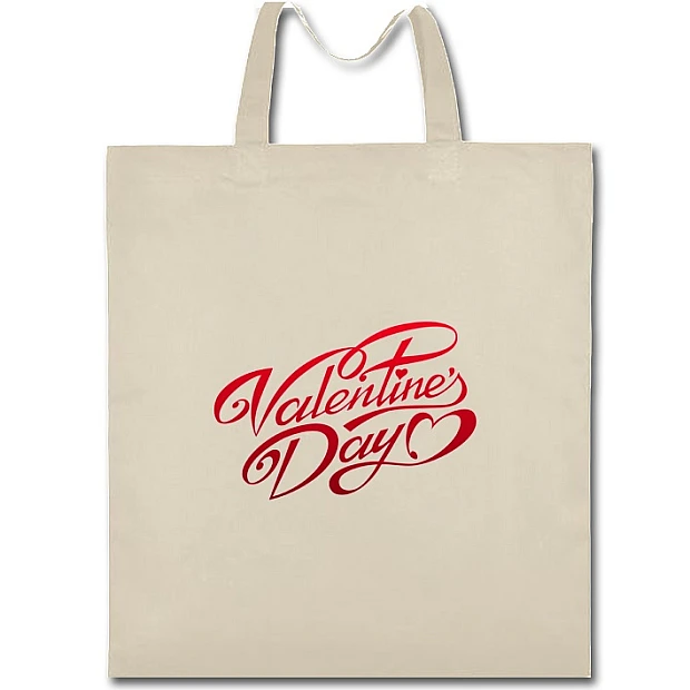 Eco bag with print Valentine's Day Inscription With Hearts - beige