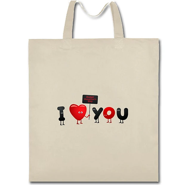 Eco bag with print Valentine's Day I Love You - beige