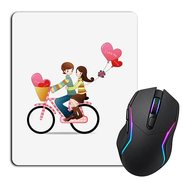 Mouse pad with print Valentine's Day Boy And Girl On Bicycle