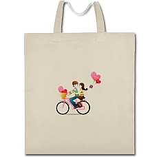 Eco bag with print Valentine's Day Boy And Girl On Bicycle - beige