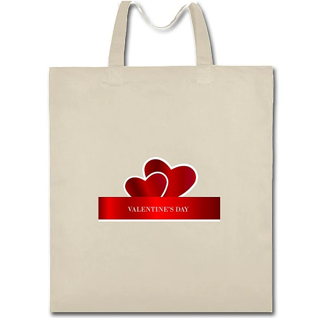 Eco bag with print Valentine's Day Two Red Hearts With Ribbon - beige