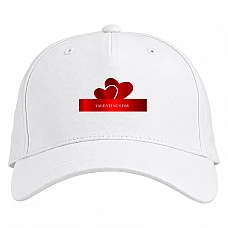 Baseball cap with Print Valentine's Day Two Red Hearts With Ribbon - white