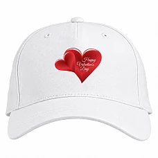 Baseball cap with Print Valentine's Day Two Red Hearts - white