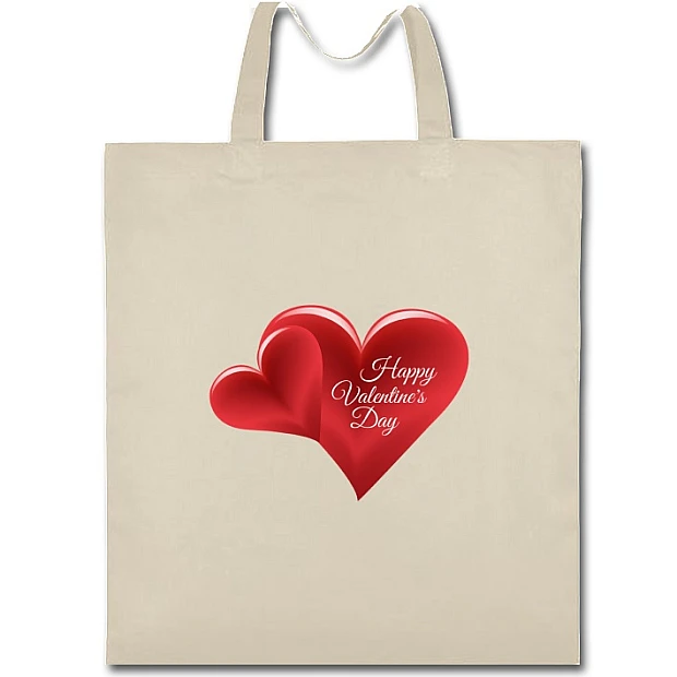 Eco bag with print Valentine's Day Two Red Hearts - beige