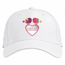 Baseball cap with Print Valentine Day Bird And Heart - white