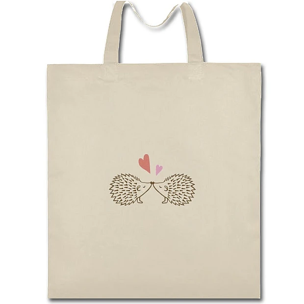 Eco bag with print Valentine's Day Two Hedgehog And Heart - beige
