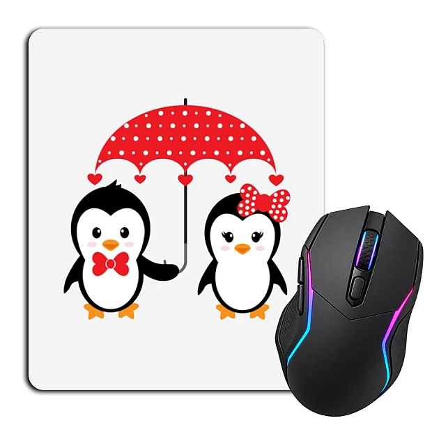 Mouse pad with print Valentine's Day Two Penguin Under Umbrella With Hearts