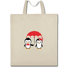 Eco bag with print Valentine's Day Two Penguin Under Umbrella With Hearts - beige