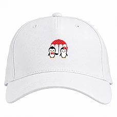 Baseball cap with Print Valentine's Day Two Penguin Under Umbrella With Hearts - white